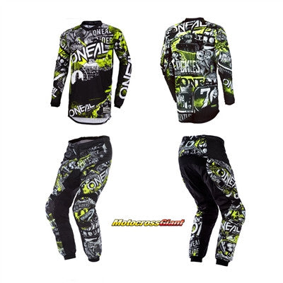 Oneal 2022 Youth Element Attack Jersey Pant Combo - Black/Hi-Viz