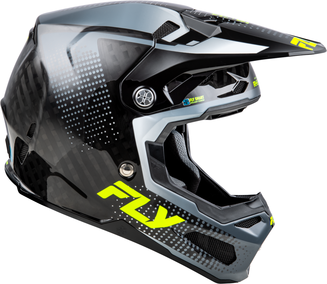 FLY Racing 2025 Youth Formula S Carbon Protocol Helmet Black Carbon/Grey/Hi-Vis Youth Large