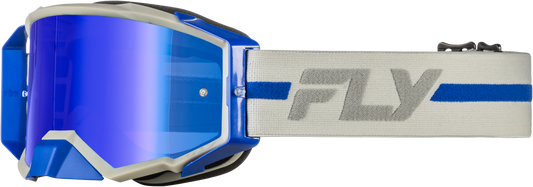 FLY Racing Zone Pro Goggle Grey/Blue with Blue Mirror/Smoke Lens