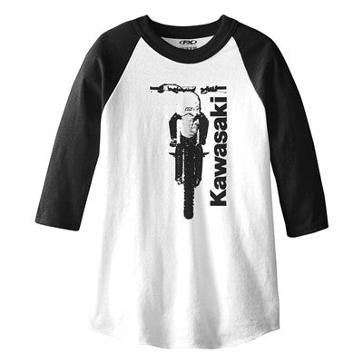 Factory Effex Youth Kawasaki Bike Long Sleeve Raglan T-Shirt - White/Black
