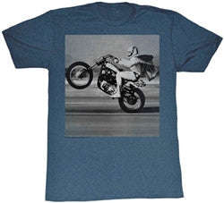 Evel Knievel Wheelie Vintage T Shirt - Navy Blue