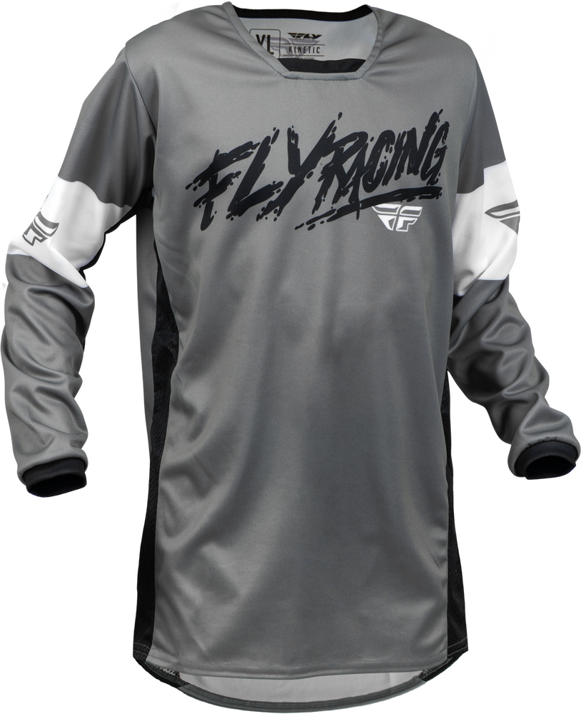 FLY Racing 2023 Youth Kinetic Khaos Jersey Grey/Black/White