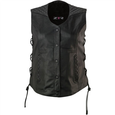 Z1R Womens Gaucha Leather Vest - Black