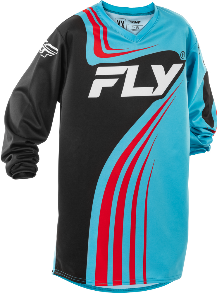 FLY Racing 2025 Youth F-16 Jersey Cyan/Black/Red