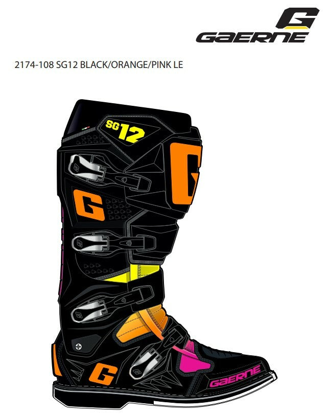 Gaerne SG12 Offroad Boots Black/Orange/Pink LE