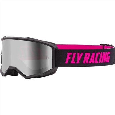 FLY Racing 2021 Youth Zone MX Goggle - Black/Pink w/Silver Mirror/Smoke Lens w/Post