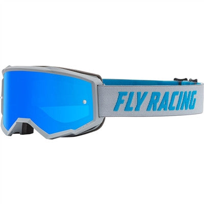 FLY Racing 2021 Youth Zone MX Goggle - Grey/Blue w/Sky Blue Mirror/Smoke Lens w/Post