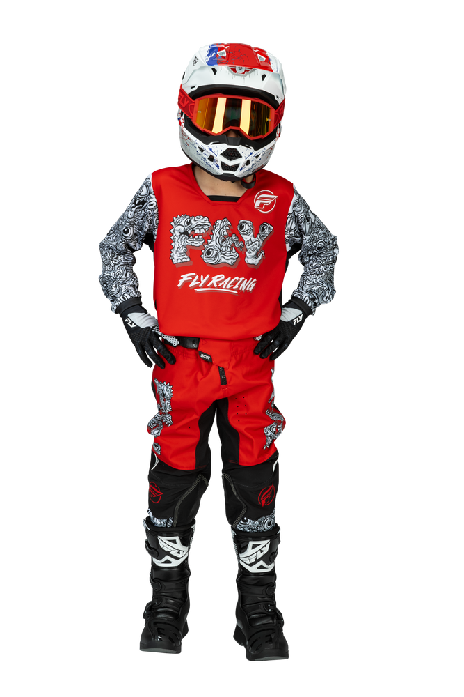 FLY Racing 2026 Youth Kinetic Mutant Red/White/Black Jersey Pant Combo