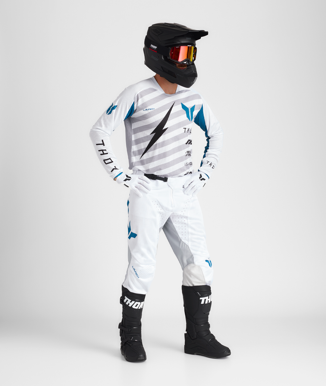 Thor 2025 LAUNCHMODE Vented Raid Jersey Pant Combo White/Gray