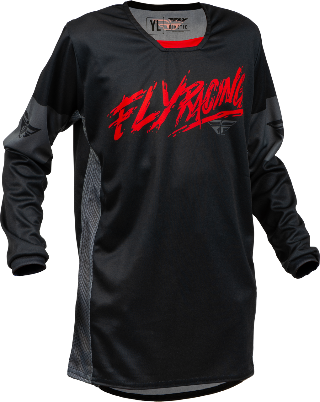 FLY Racing 2023 Youth Kinetic Khaos Jersey Black/Red/Grey