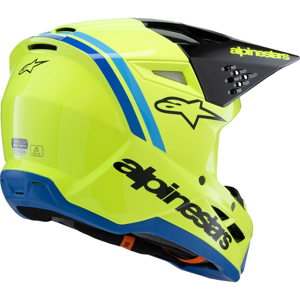 Alpinestars Youth Supertech SM3 Helmet Radium Yellow Fluo/Black/Blue Gloss