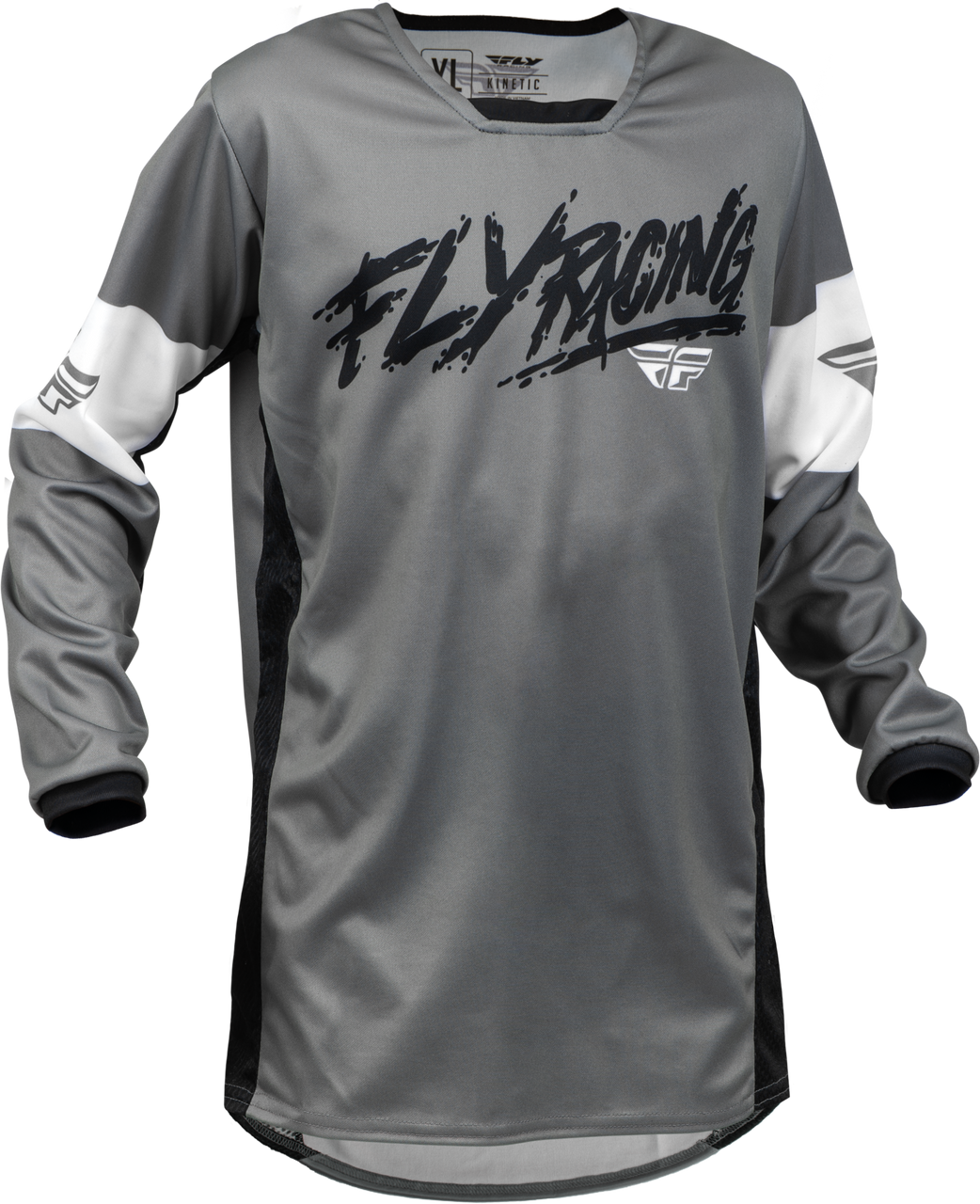 FLY Racing 2023 Youth Kinetic Khaos Jersey Grey/Black/White