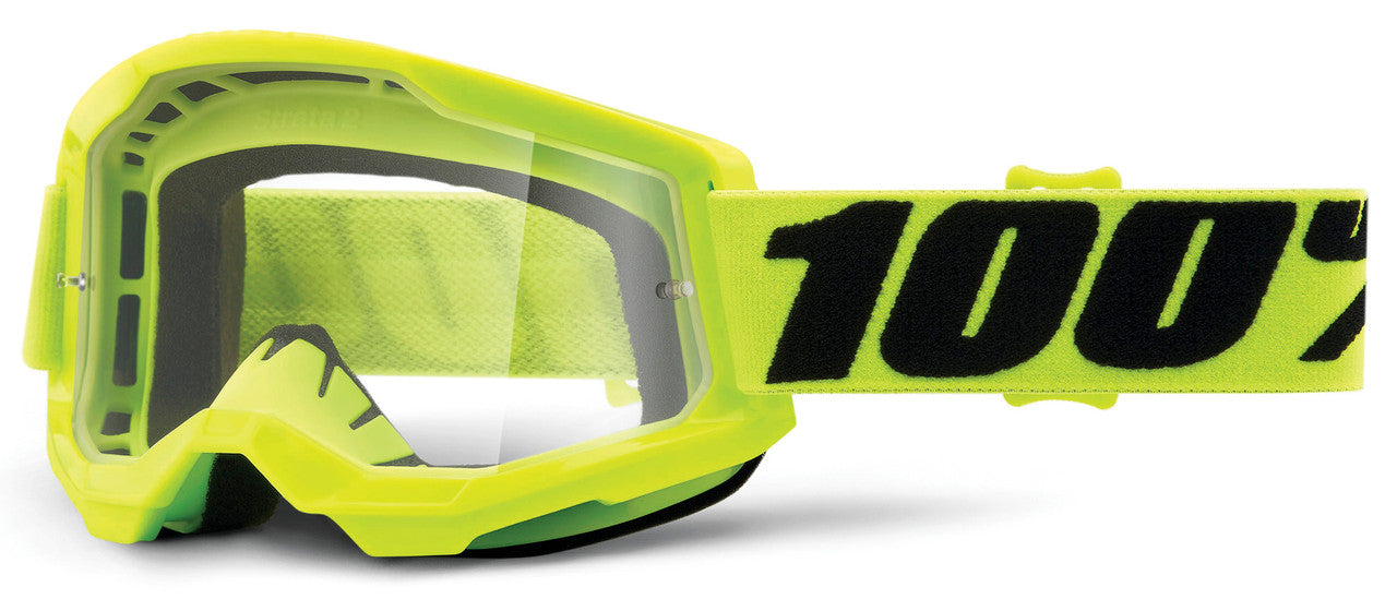 100% Strata 2 Offroad Goggle Neon Yellow - Clear Lens