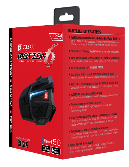 Uclear - 180508 - Motion 6 Single Kit Boomless Helmet Coomunicator