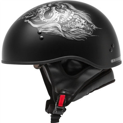 GMAX HH-65 Half Helmet - Ghost/RIP Naked Matte Black/Silver