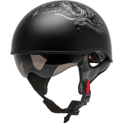 GMAX HH-65 Half Helmet - Ghost/RIP Naked Matte Black/Silver