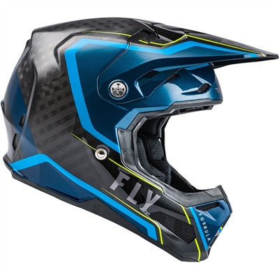 FLY Racing 2021 Youth Formula Carbon Axon Offroad Helmet - Black/Blue/Hi-Vis - Youth Large