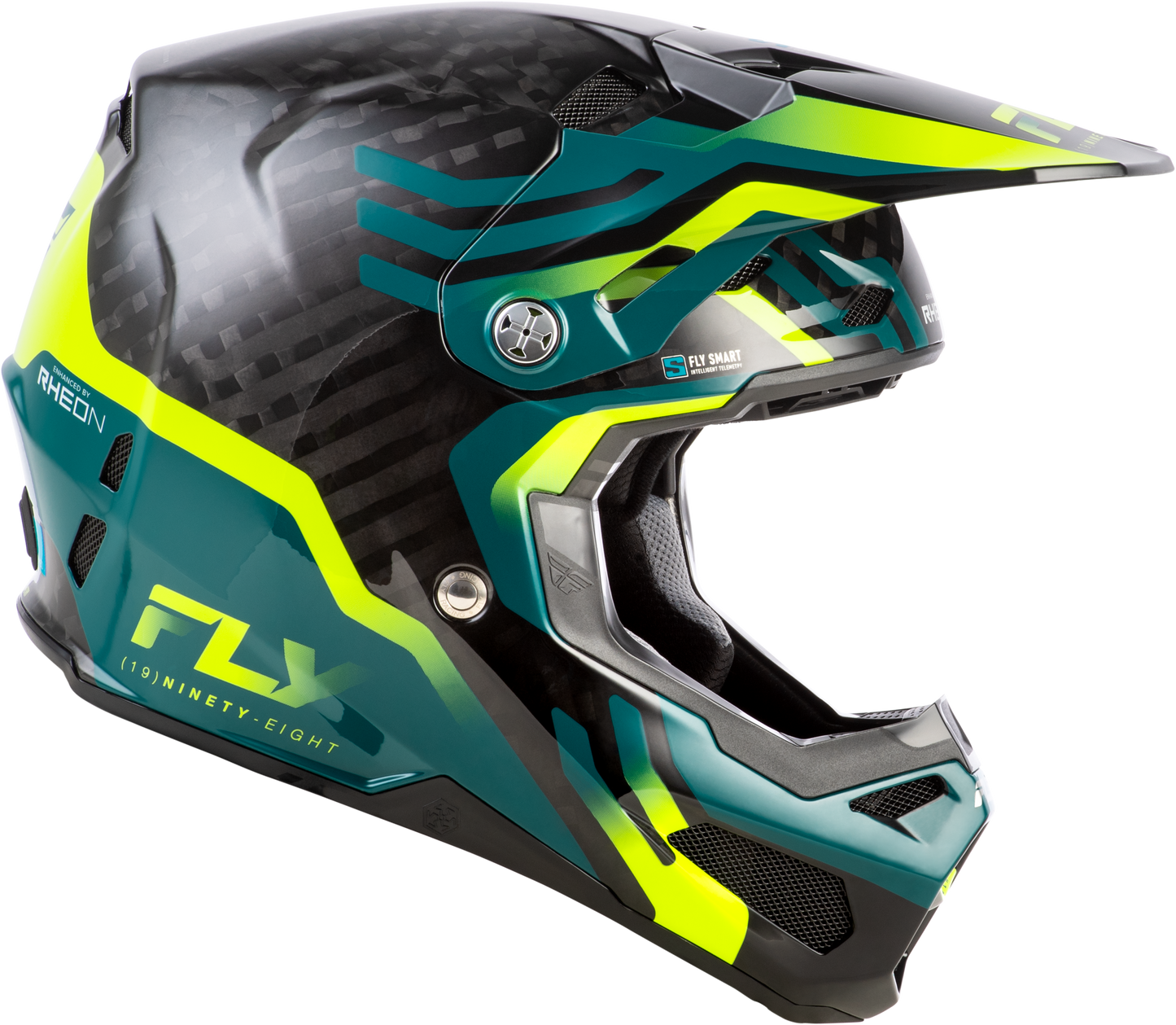 FLY Racing 2026 Formula S Carbon Byte Helmet Black Carbon/Teal/Lime