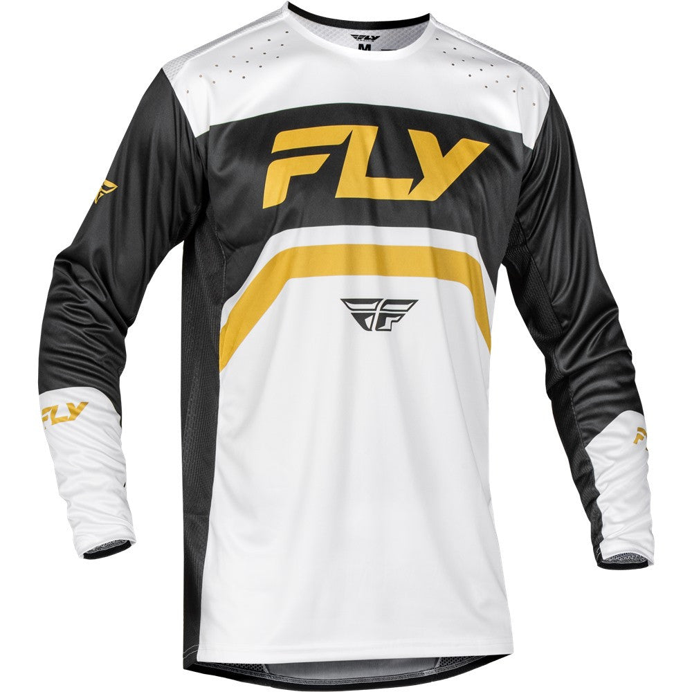FLY Racing 2025 Youth Rayce Bicycle Jersey Pant Combo White/Black/Gold