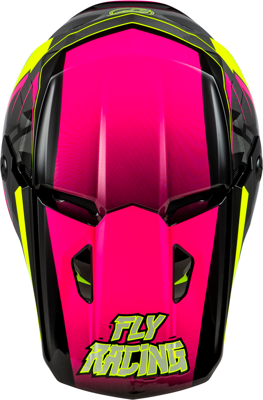 FLY Racing 2025 Youth Kinetic Scorched Helmet Neon Pink/Hi-Vis/Black