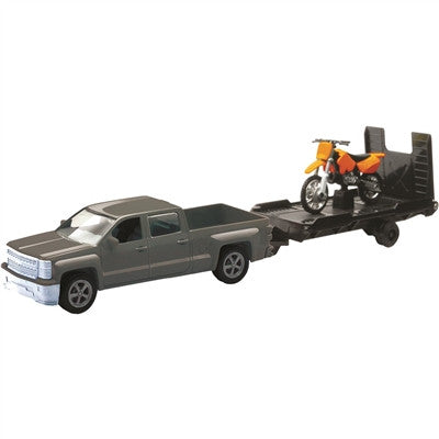 New Ray Toys 1:43 Scale Chevy Truck with Trailer and Orange Dirt Bike