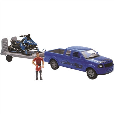New Ray Toys 1:18 Scale Pick Up with Trailer and Switchback Snowmobile