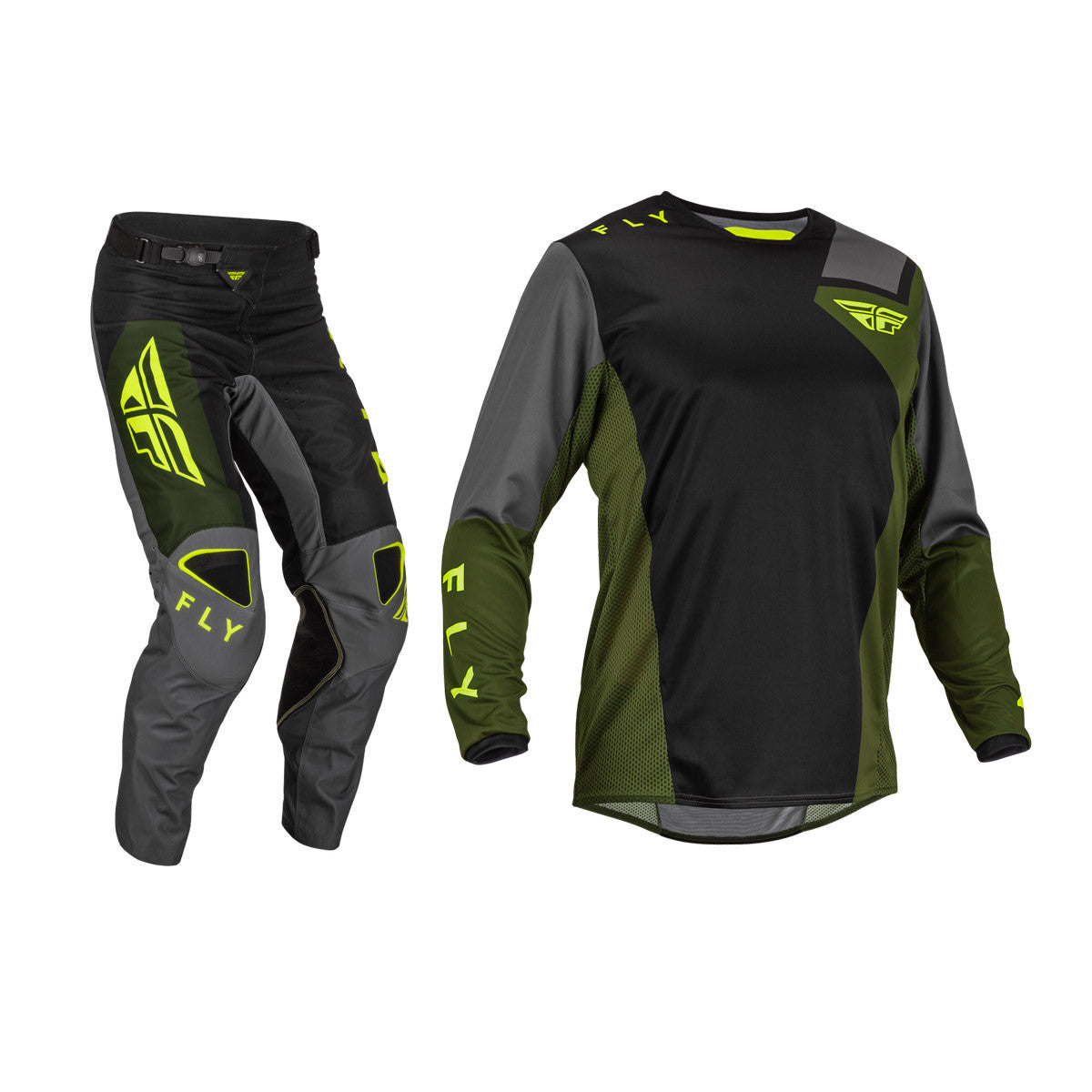 FLY Racing 2023 Kinetic Jet Jersey Pant Combo Black/Olive Green/Hi-Vis