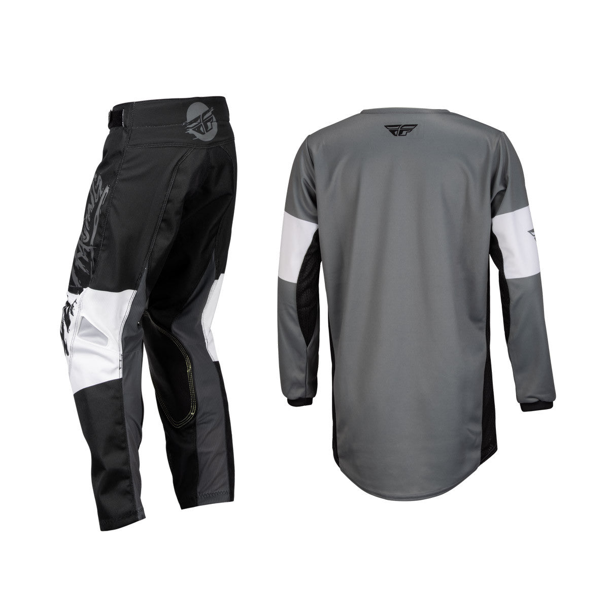 FLY Racing 2024 Youth Kinetic Khaos Jersey Pant Combo Grey/Black/White