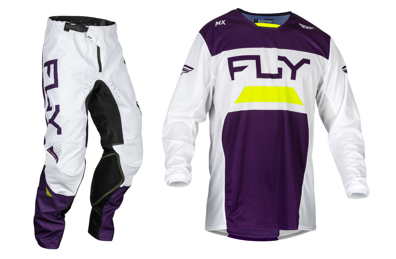 FLY Racing 2024 Kinetic Reload Jersey Pant Combo Deep Purple/White/Hi-Vis