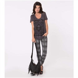 Metal Mulisha Womens Queen Of Diamonds Scoop Tee - Charcoal - Charcoal