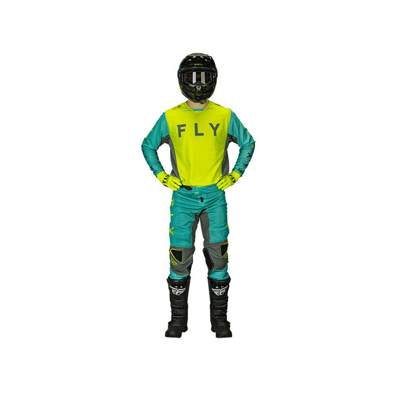 FLY Racing 2024 Kinetic Mesh Kore Jersey Pant Combo - Hi-Vis/Teal/Grey