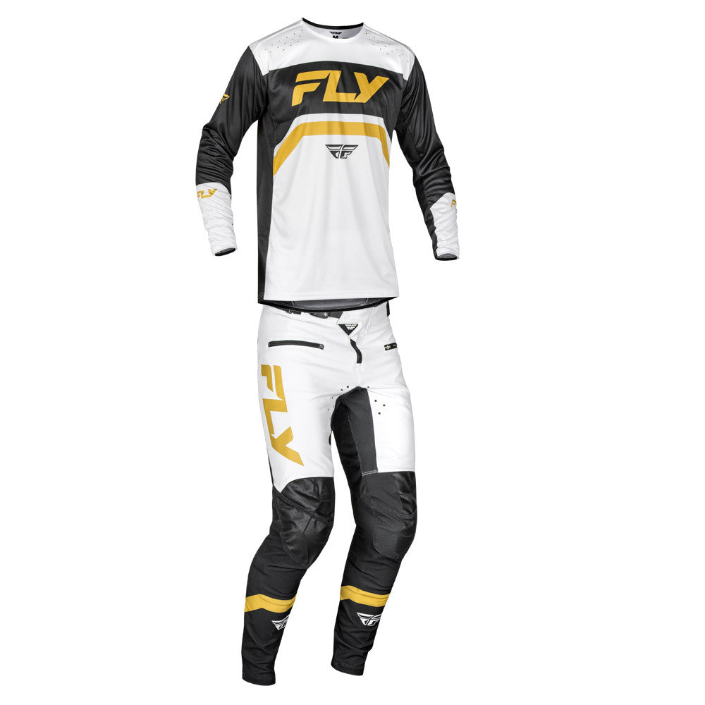 FLY Racing 2025 Youth Rayce Bicycle Jersey Pant Combo White/Black/Gold