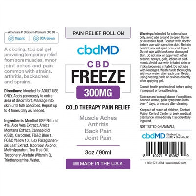 cbdMD Freeze Pain Relief 3oz Roller 300mg