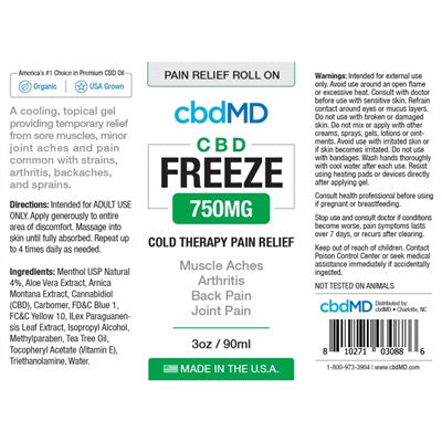cbdMD Freeze Pain Relief 3oz Roller 750mg