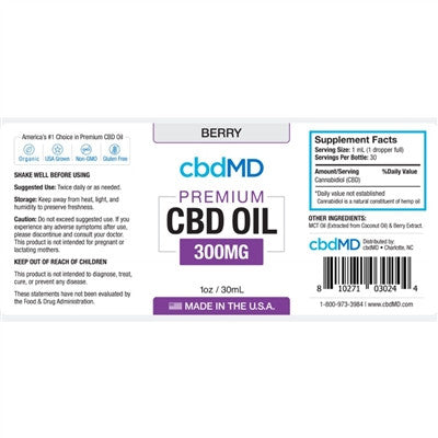 cbdMD Oil Tincture Drops 30mL Berry 300mg
