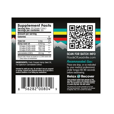 Floyd's of Leadville - TINCT600MG - Full Spectrum Oil Tincture 600mg CBD/1oz (30ml)
