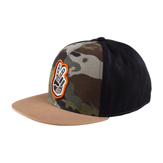 Troy Lee Designs Youth Flat Bill Snapback Peace Out Black/Forest Camo