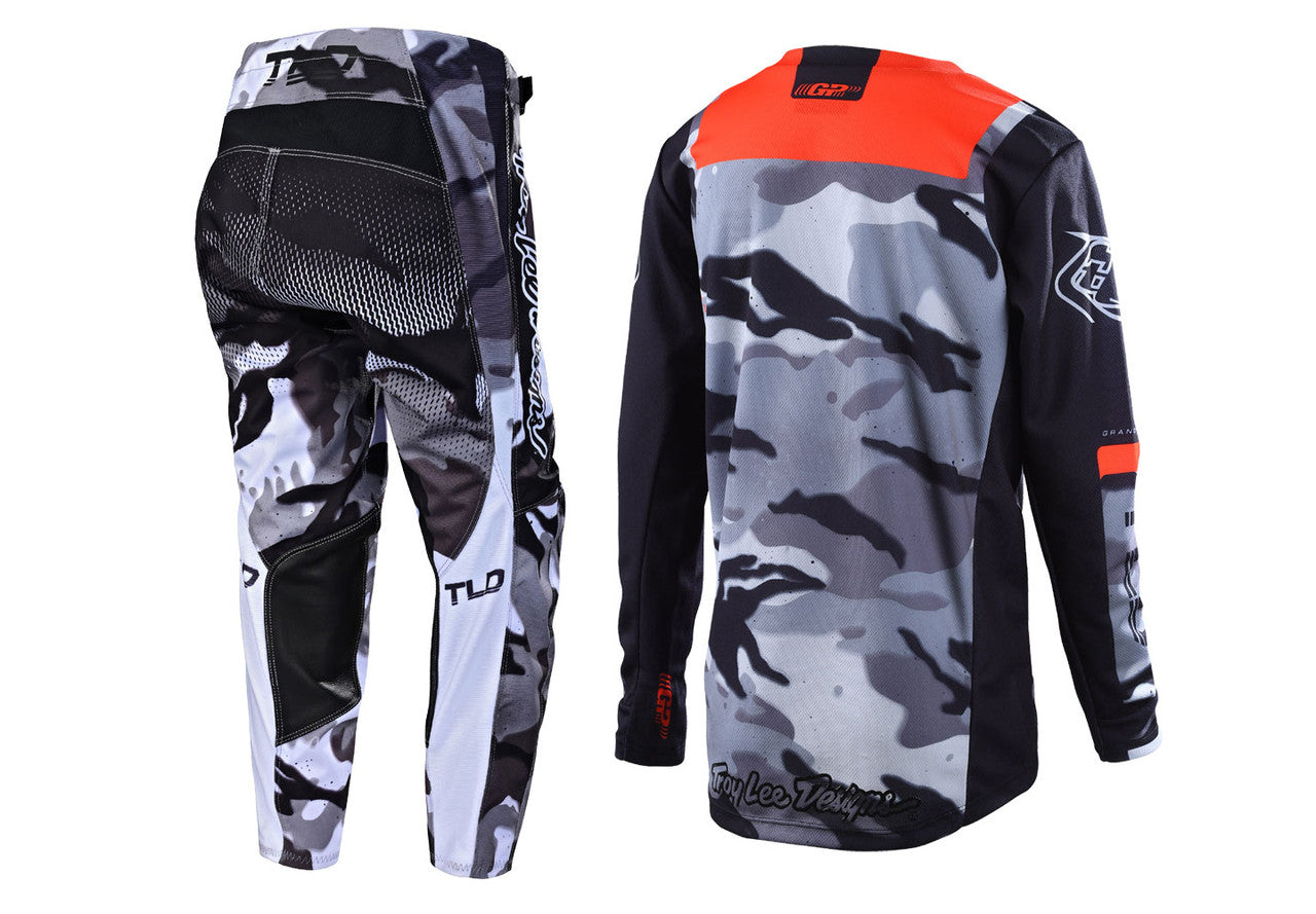 Troy Lee Designs 2022 Youth GP Jersey and Pant Combo Brazen Camo Black/Orange