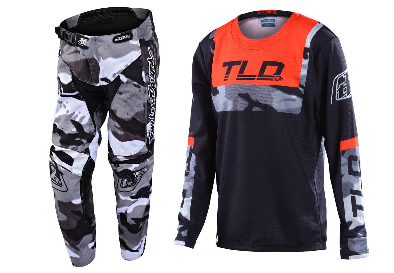 Troy Lee Designs 2022 Youth GP Jersey and Pant Combo Brazen Camo Black/Orange