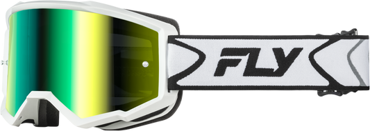 FLY Racing Zone Goggle White/Black with Iridescent Green Mirror Lens