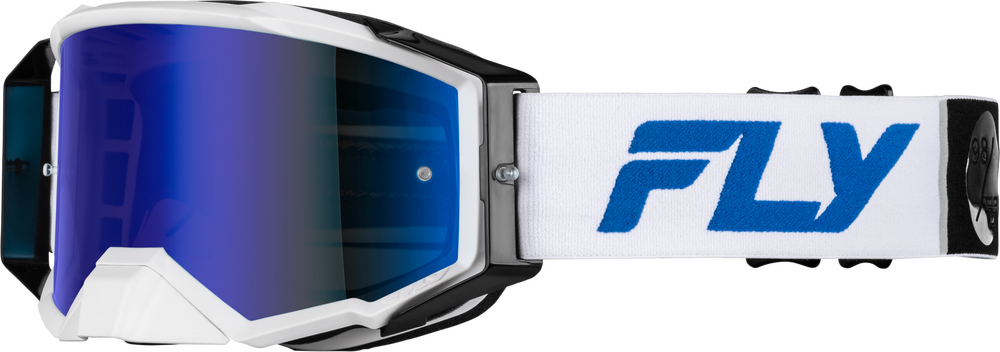 FLY Racing Zone Pro Goggle White/Blue W/ Dark Blue Mirror/Smoke Lens