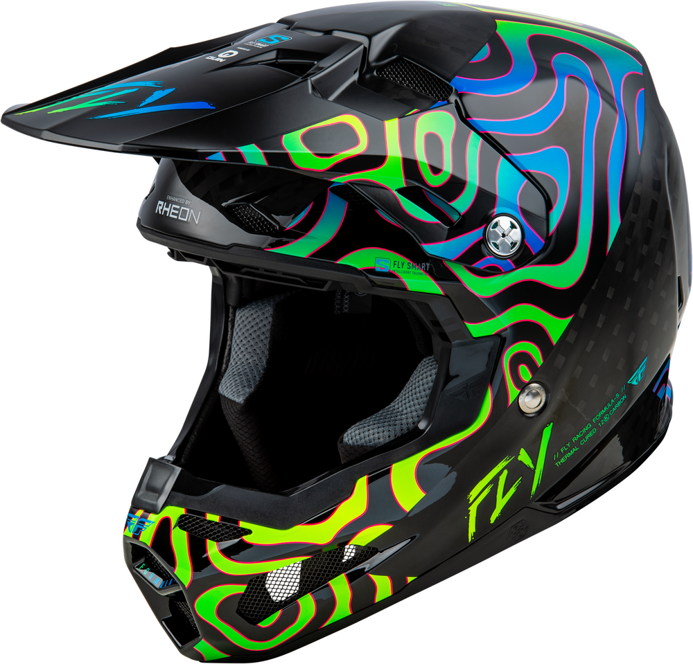 FLY Racing 2025 Youth Formula S Carbon Zen Helmet Black Carbon/Blue/Yellow Youth Large