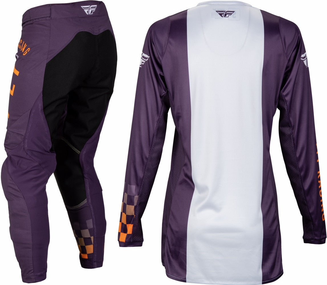 FLY Racing 2025 Womens Lite Jersey Pant Combo Deep Purple/White/Neon Coral