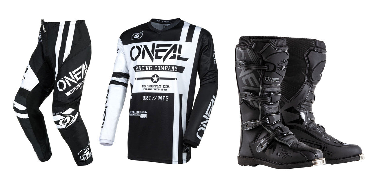 O'Neal 2024 Element Warhawk Jersey Pant Element Boot Combo Black/White