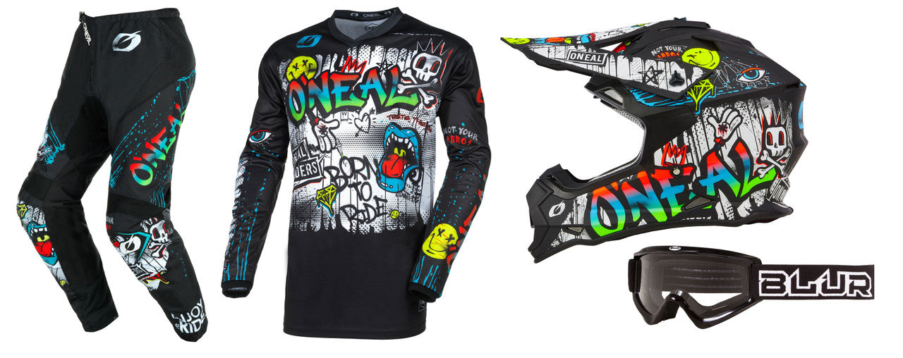 O'Neal 2024 Element Rancid Jersey Pant Offroad Helmet with Goggle Combo Black/White