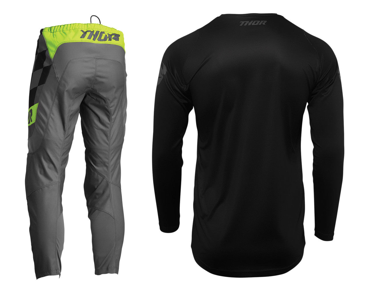 Thor 2023 Youth Sector Minimal Black Jersey and Birdrock Pant Offroad Motocross Combo Black/Grey