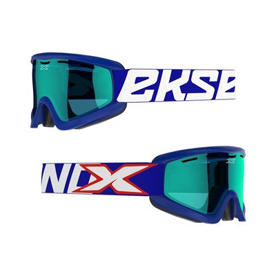 EKS Snow-X Goggles - Blue White/Blue Mirror Vented Dual Pane Lens