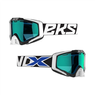 EKS Snow-X Goggles - Black White Blue/Blue Mirror Vented Dual Pane Lens