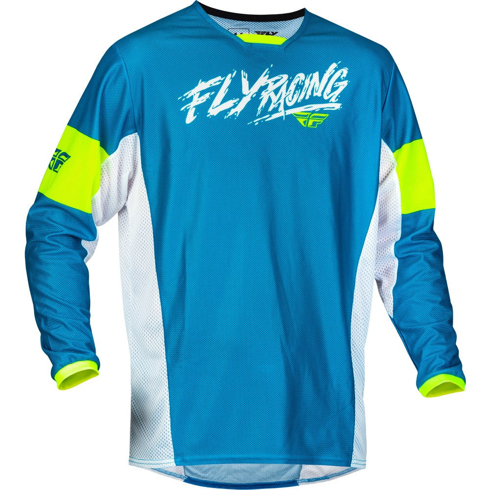 FLY Racing 2024 Youth Kinetic Mesh Khaos Jersey Pant Combo - Blue/White/Hi-Vis