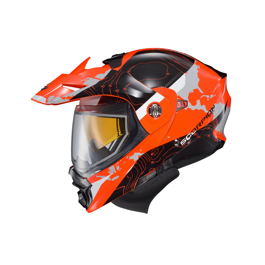 Scorpion EXO-AT960 Cold Weather Dual Pane Snow Helmet Topographic Hi-Viz Orange